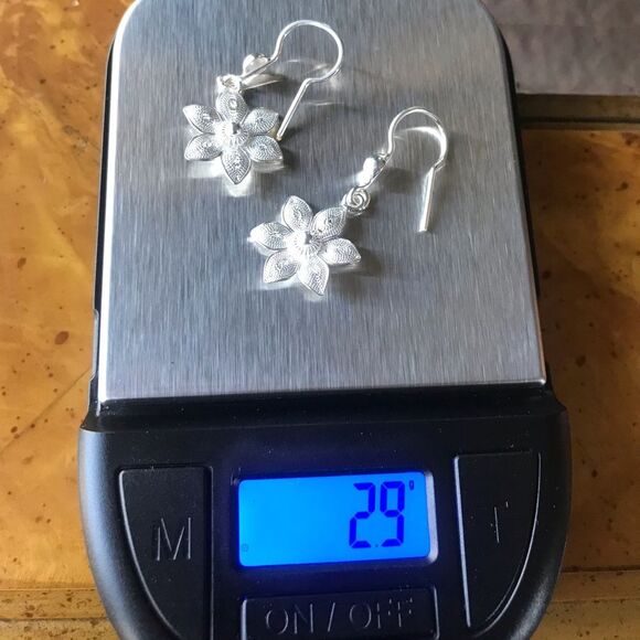 Sterling Silver Flower Earrings - Picture 5 of 6